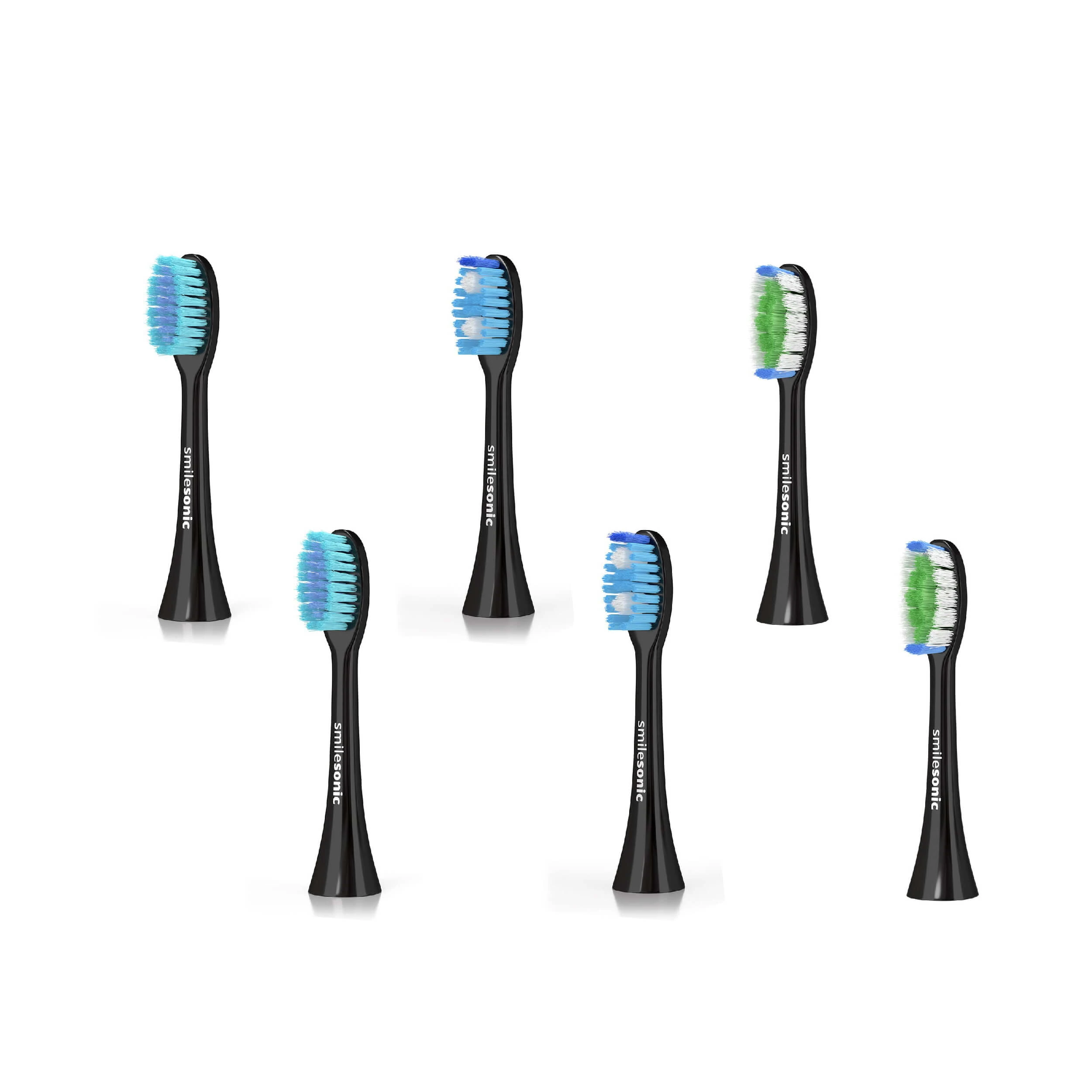 Zestaw 6 końcówek Smilesonic UP / EX / GO – 2x DailyCare, 2x SensiTouch, 2x ShinyWhite - kolor czarny