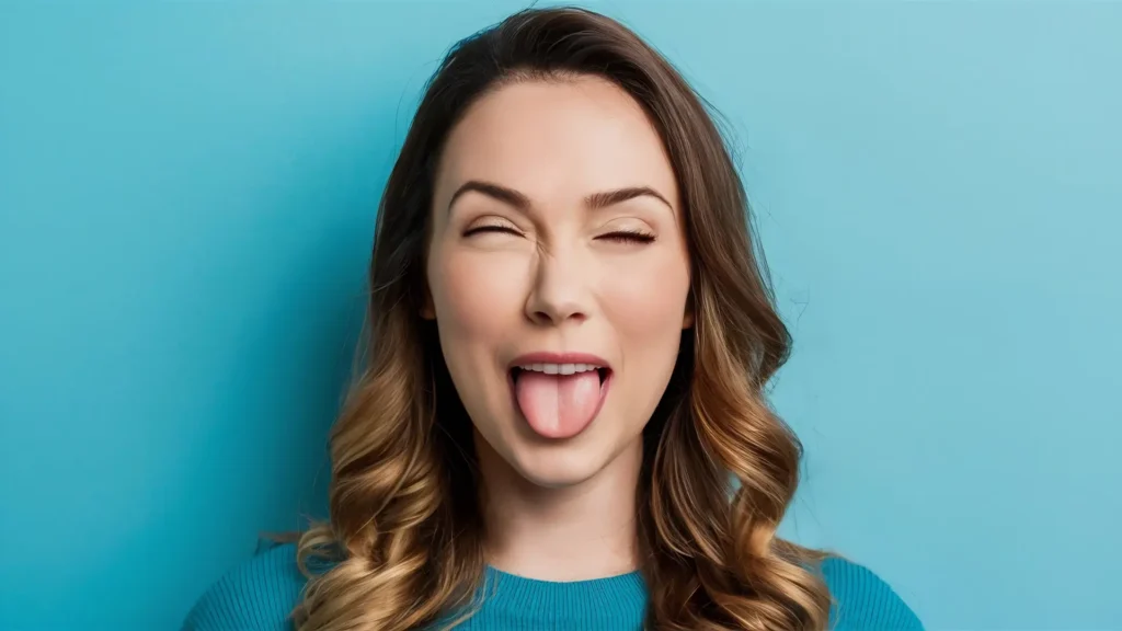 Kobieta wystawia język